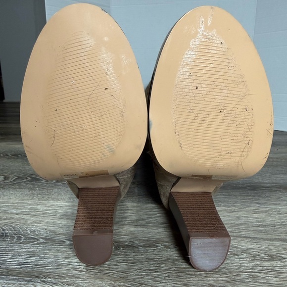 Charlotte Russe Boots Women's sz6 Tan 4" Heel Thigh High 24" Faux Suede Boho Y2K - Picture 6 of 10